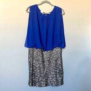 Sparkle cocktail dress. Blue / silver. MM Couture. Size M (medium).